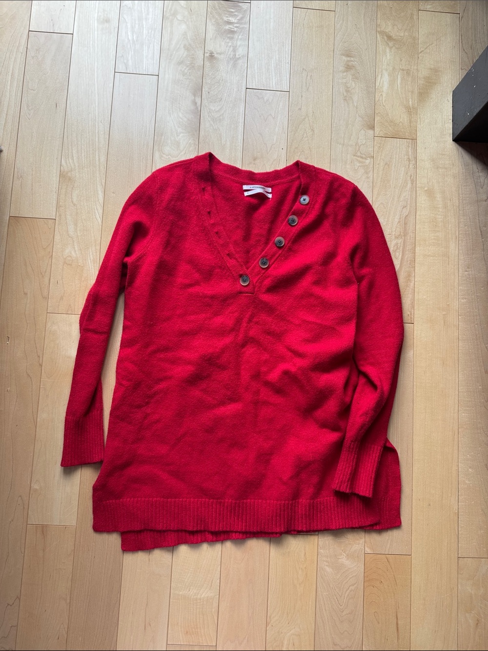 Anthropologie Red V-Neck Button-Accent Sweater
